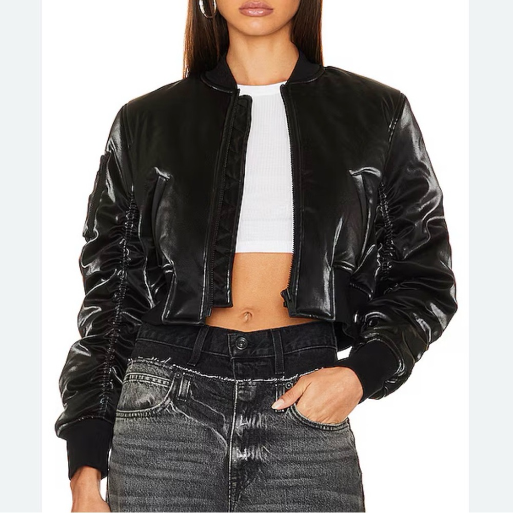 All Saints Calie Black Shine Bomber Jacket